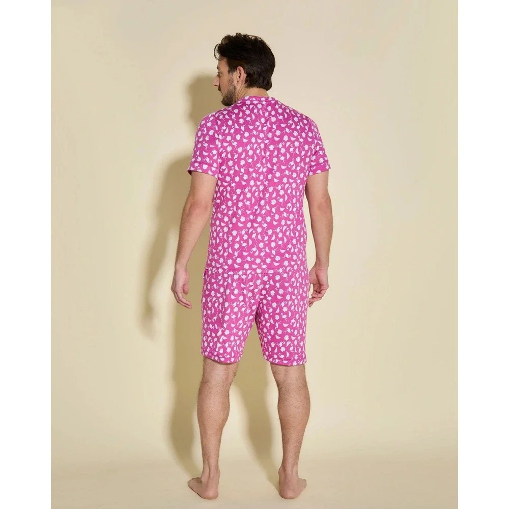 Cosabella Mens Pink Flamingo Seashell Print Pajama Set V-Neck Top Shorts NEW